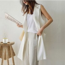 이지트랜드 여성 린넨 조끼 롱 베스트 정장 카라 루즈핏 iih11