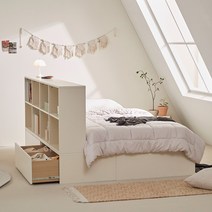 [출시기념 선착순쿠폰] 파운드 파티션 빅 수납침대/책장형 침대 슈퍼싱글 퀸, 03. Q 확장형_내추럴콤비