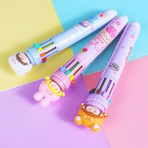 근이몰 10색 12색 귀여운 캐릭터 다색 멀티펜 선물용 볼펜, 10색 곰모자소녀
