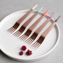 바니홈 쁘띠 홈카페 브레드 과일 디저트 포크 카페포크, 1개, 로즈골드 포크 - 로즈골드 포크 - 민트