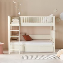 한샘몰pick 우드몽드 랑데부 원목 분리형 이층침대 하단서랍 포함 + 견면 매트리스, A 크림화이트(A)