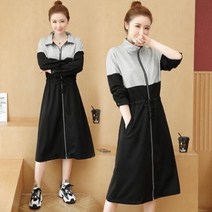 [뽐나] 여성 빅사이즈 차분한 컬러조합 집업스타일 롱원피스