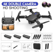 미니드론 입문용드론 촬영용드론 농업용드론 초등학생드론 kbdfa e88 pro quadcopter 4k hd wifi fpv 1080p 카메라 높이 홀드 rc foldable, 블랙 듀얼 c-4k-3b