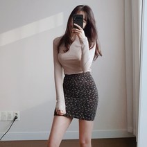 나날샵 니트 미니 스커트 스판 여성 치마 플라워 꽃무늬 가을 롱 가디건 코디