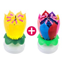 생일축하파티 멜로디 회전 연꽃초 생일초 무지개+옐로우