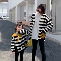 엄마랑 딸 모녀 커플룩 가을 간절기 스트라이프 가디건 맘커플 여아 패밀리룩 등하원룩