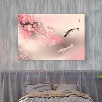 세잔느화실 봄나무아래잉어 캔버스액자 잉어그림 풍수액자 풍수그림 그림액자 현관 거실 액자형 유화