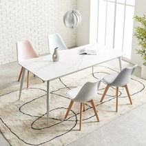라로퍼니처 에버 1800 포세린 통 세라믹 6인 식탁 세트, 화이트, 식탁+의자4, 그레이 의자2+핑크 의자2
