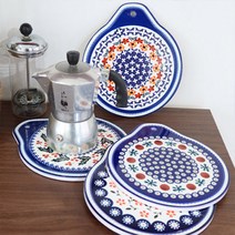 NEW 북유럽 도자기 냄비받침대 4color 뚝배기 주전자 티팟 타일 코르크 냄비받침 예쁜 주방 소품 답례품, D (레드 다트)