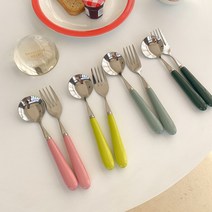 제리 커트러리 카페 디저트 포크 나이프 우드 양식기 장네론 라귀올 사브르 비스트로 세트, 해피 베어 곰돌이_옐로우 스푼