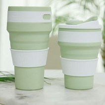 [도매파워] 접이식 텀블러, 실리콘 텀블러 그린 500ml