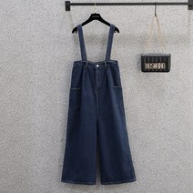 봄옷 빅사이즈 여성 통통 MM 데님 멜빵바지 와이드 점프슈트 S