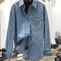 가바바 여성 청남방 데일리 원포켓 스마일 자수 포인트 데님셔츠 G58051