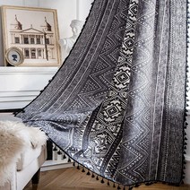 BHUSB 꽃무늬 보헤미안 커튼 세미 암막 드레이프 길이 160cm(63인치) 거실 딩 침실용 태슬 창문 패널 세트 132.1 x 160cm(52 63인치) 로드 포켓이