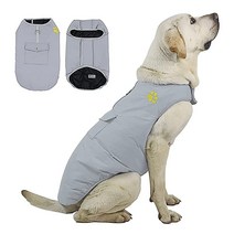DoggieKit 강아지 추운 날씨용 코트 양면 방수 따뜻한 강아지 재킷 조끼 겨울 코트 포켓과 D링 포함 소형 중형 대형견 고양이용 방풍 반려동물 면 의류, Gray_X-Large