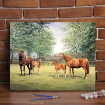 분위기 휴식 말 경치 그림 유화그리기 대형 DIY 캔버스 여러마리, 분위기 있는 평온한 휴식 말_60 × 75