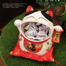 입 큰 마네키네코 도자기 장식 [일본 고양이 사탕 천객만래 개업식 선물 도자기 인형 공예품 오세치모노