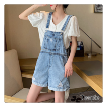 티피/Teepie여성 여름 마린룩 슬림해 보이는 롤업 데님 멜빵 반바지