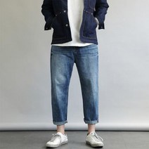 바보사랑 남자 9부 크롭청바지 테이퍼드 보이핏 데님팬츠.옷자락(무료배송)