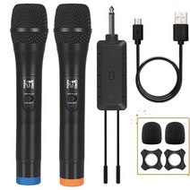 ALPOWL 무선 마이크 노래방 마이크 192KHZ/24비트 전문 UHF 무선 다이내믹 마이크 시스템 음성 증폭기 PA 시스템 회의 파티 결혼식용 충전식 수신기 (블, Black