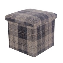 MBH 패브릭 수납함 접이식 수납 스툴, 갈색 격자