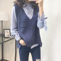 우먼써스데이아일랜드스웨터조끼크롭 아가일 체크패턴 배색 브이-넥 여자 오버핏 스웨터조끼, 라이트 그레이[원피스 조끼], 1개