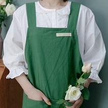 그녀의라이프앤 북유럽풍 감성 주방 앞치마 면 린넨 원피스 C형, 1매, 그린
