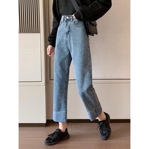 와이케이하우스 스트레이트 청바지 여성의 봄 2021 새로운 작은 키가 큰 허리 슬림 느슨한 9 점 넓은 다리 바지 트렌디 한 기능_68415