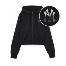 MLB 여성 베이직 애슬레저 미디움로고 크롭 후드집업 NY (Black)