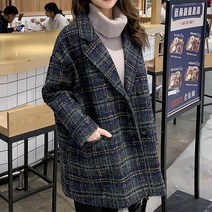 [오늘발송] 스타일아유 여성 체크 모직 기본 하프 코트 오버핏 자켓 여자 오피스 아우터