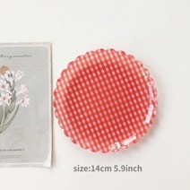 그릇 생활도자기 쇼핑몰 주방 예쁜도자기 스푼 플라스틱 디저트 트레이 아크릴 케이크 접시 격자 패턴 스포크 꽃 장식 웨딩 파티 생일 과일 포크, Red plate