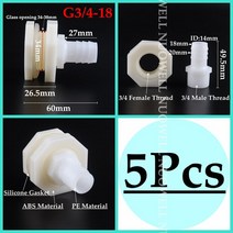 물탱크피팅 5Pcs 3/4 "~ 10-25mm 수족관 물고기 탱크 배수 조인트 호스 입구 및 출구 연결 수조 벌크, 05 G3l4-18