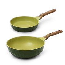 포시즌 올리브그린 인덕션 팬 2종 세트, 혼합색상, 후라이팬 20cm + 궁중팬 28cm