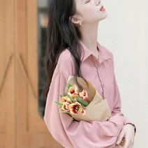오버핏블라우스 스카프 딘트 하트넥 블라우스