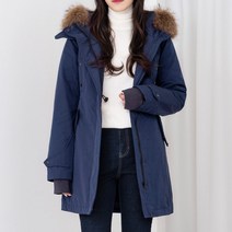 여성 오리솜털 80 야상 하프 패딩 라쿤모자