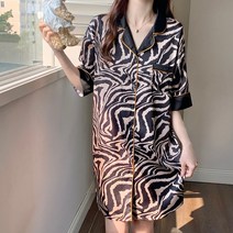 빅사이즈 여름 여 반팔 아이스 소프트 슬립 홈웨어 레오파드 셔츠 스커트