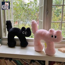 Kitsch 안고자는 애착 인형 귀여운 강아지 고양이 아기 쿠션, 블랙+핑크