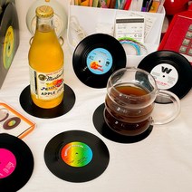 포스트로드 레트로 LP판 컵받침, 6개세트
