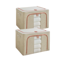 일라오 대용량 패브릭 와이어 폴딩 리빙박스 특대형 100L 2개, 베이지 2개입
