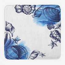 Ambesonne Ocean Bath Mat Sealife Sea Shells and Sand Stones Deep Water Star Fish Blue Toned Design, 1