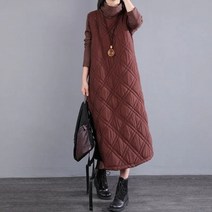 여자 겨울 패딩 원피스 누빔 퀼팅 방한 드레스 가을 패션 스타일 문학 중간 길이 두꺼운 무릎 누비 이불 겉옷 코튼 코트 여성 트렌드 M310