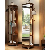 침실 드레스룸 360도회전 전신 거울 행거 옷걸이 원목, 화이트 B09 직경 50CM