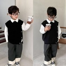 바로배송 블랙조끼배색바지셋 남아가을코디템 결혼식패션 하객룩 데일리 나들이 등원 형제커플템