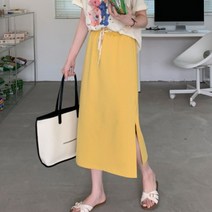 롱 스커트 트임 스판 여성 슬릿 데일리 밴딩 치마 면