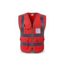 승마조끼 높은 가시성 반사 조끼 지퍼 전면 안전 스트립 건설 작업복, 039레드, XL