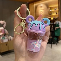 【인형 액세서리】시뮬레이션 아이스크림 우유 차 컵 크리스탈 Quicksand 열쇠 고리 커플 인터넷 연예인 부동 소녀 심장 액세서리 Schoolbag 펜던트, 바이올렛 도넛 음료 상자