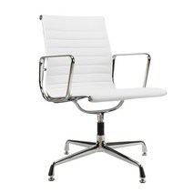 임스 오피스 사무실 디자인 컴퓨터 고급 1인용 사무용 체어 회의실 인테리어 알루미늄 글라이드 편안한 고정 의자, 인조가죽(PU) - 화이트