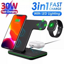 무선 충전기 3in1 애플워치 에어팟 아이폰 스탠드 스마트폰, CHINA, Black with EU Plug