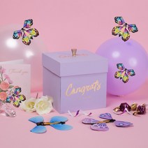 플라잉나비박스 부모님생신선물 이벤트용품 생일파티용품 반전용돈박스 결혼기념일이벤트 100일 200일 300일 1주년 2주년 파티 승진 출산 브라이덜샤워 선물상자, 콩그레이츄-퍼플