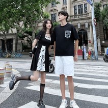 단아한 플라워 원피스 여름 커플티 웨딩 촬영 커플룩 사복 신혼여행 바캉스룩